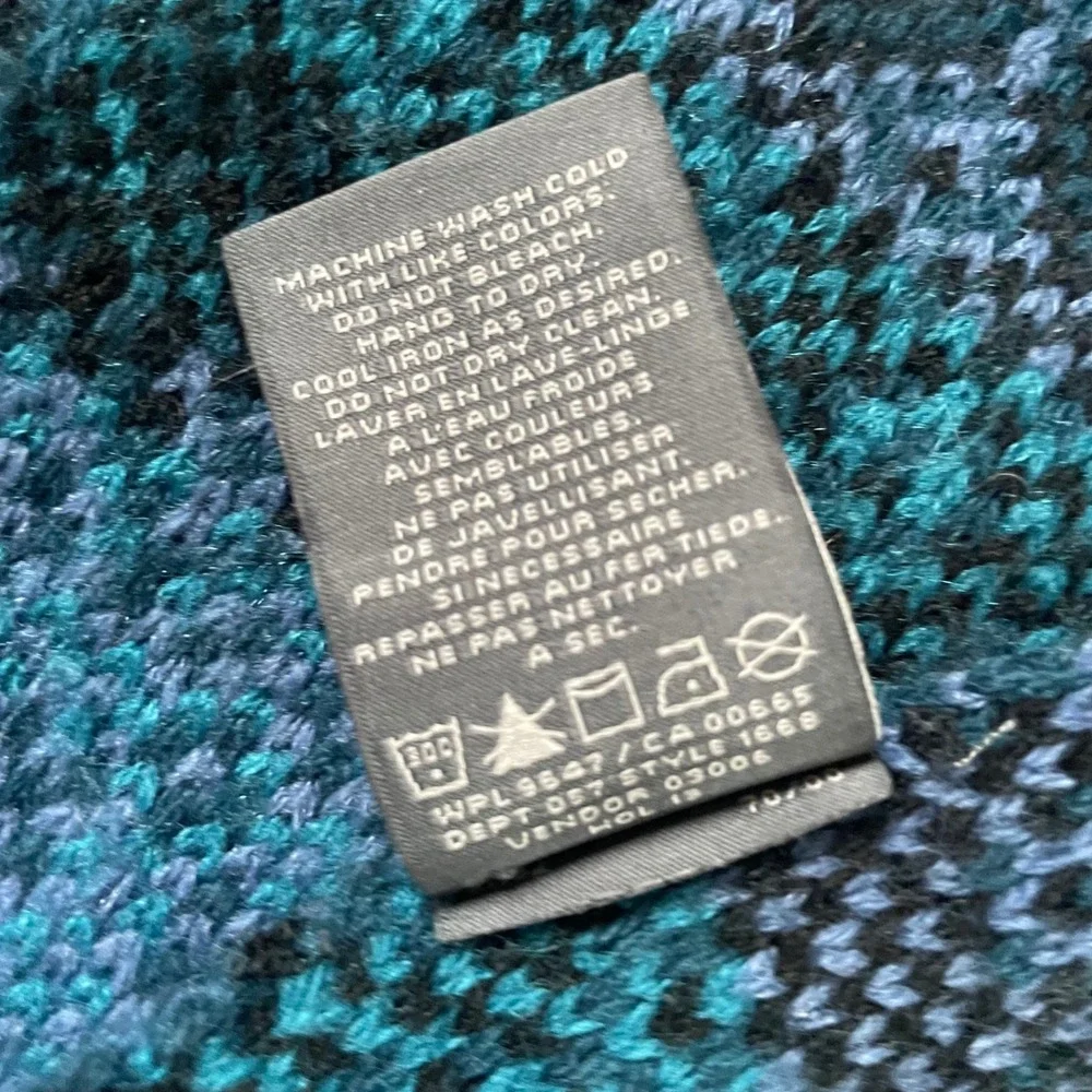 Eddie Bauer Fair Isle Blue‎ Green Fairisle Boho Fringe Scarf Rectangle Knit long